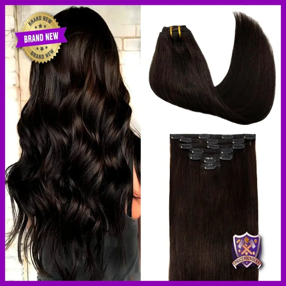 18 Inch Clip-In Human Hair Extensions 120g 7 Pieces Smooth Heat Stylable